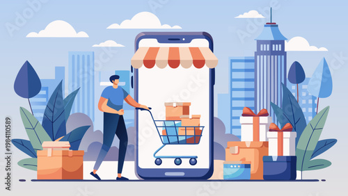 Online Shopping Mobile Vector