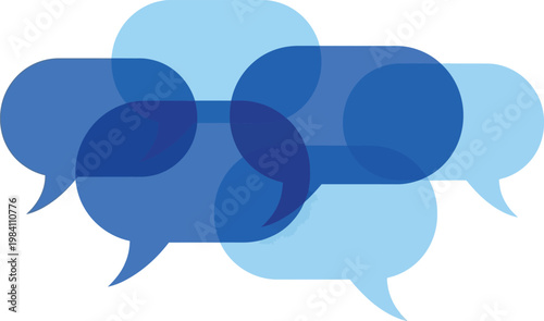 Overlapping blue speech bubbles create an abstract communication and dialogue concept high-quality.