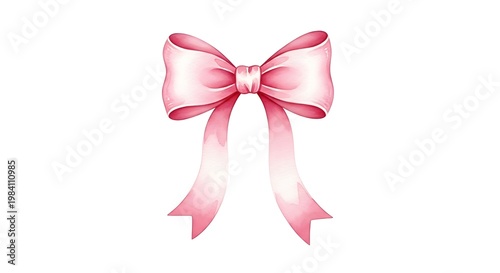 A watercolor-style illustration of a pink bow, detailed with shading and highlights, on a white background