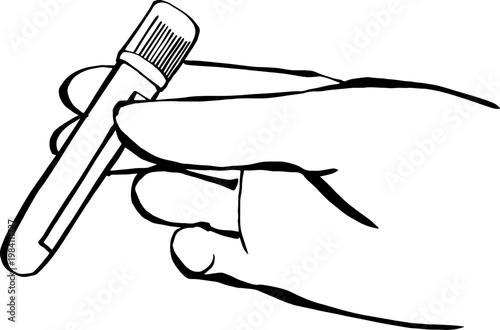 Hand Holding Medical Blood Collection Tube Line Art