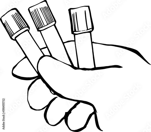 Hand holding three medical blood collection tubes vector illustration.