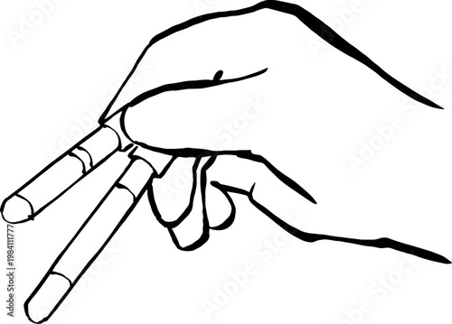 Hand Holding Two Laboratory Test Tubes Line Art