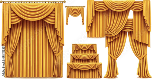 Set of golden yellow drapes and swag valances for stage or window with home decor heavy fabric drawing room valances curtains interior decorative backdrop decoration heavyweight furnishing