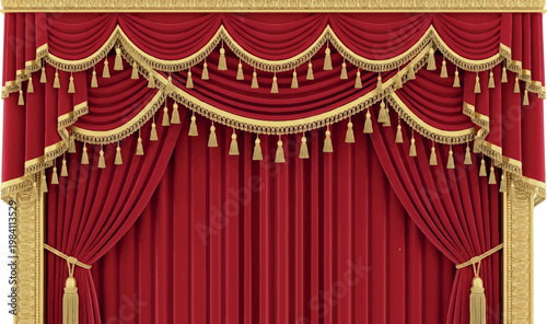 Luxurious red velvet theatre curtain with golden trim and tassels velvet fabric performance space stage curtain heavy fabric drape ornate decoration performance curtains theater curtain