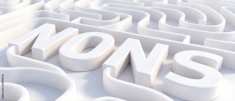 Obraz premium 3D White Maze with Text 'NONS' on Surface