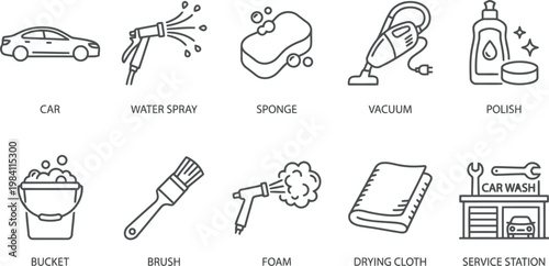 car wash icon set, service station symbols