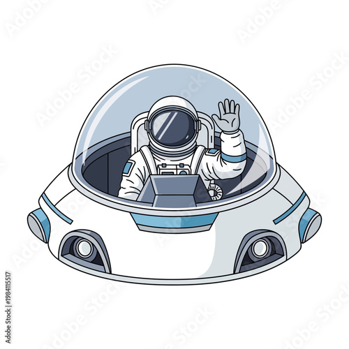 Astronaut waving from UFO spaceship