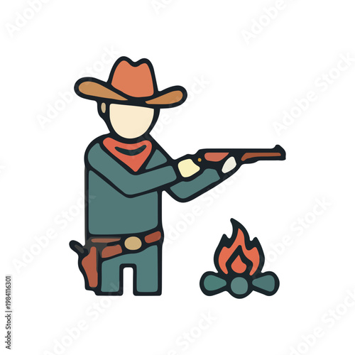 Cowboy with Rifle by Campfire Icon