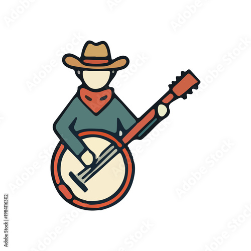 Cowboy Playing Banjo Illustration