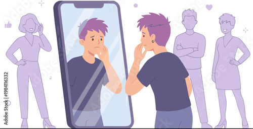 Man looks worried while people talk on phone screen