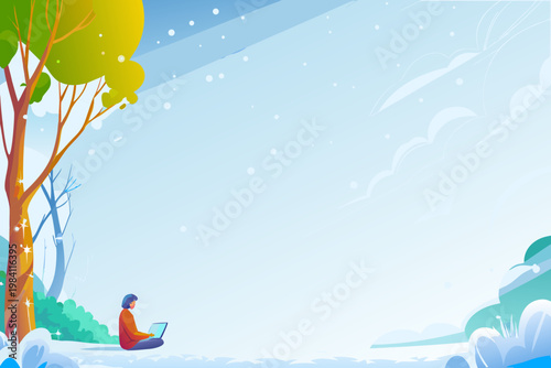 Remote Worker Using Laptop in Forest Clearing With