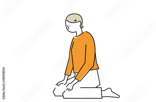 静かに正座し内省する様子の女性