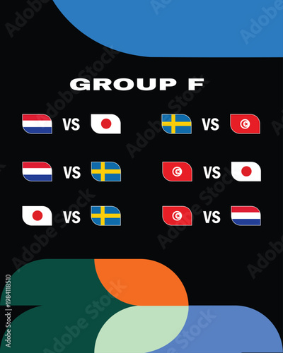 Matches Group F Flags Countries Teams Football Final United States 2026 Emblem Design Football Vector Illustration