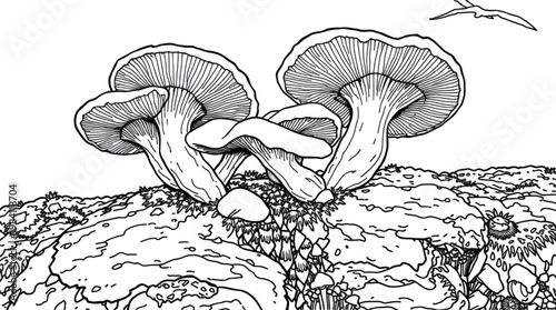 Mushrooms Glow Subtly in a Mystical Dark Forest at Night Ideal for Fantasy and Nature Themes