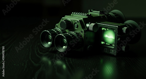 Night vision goggles on dark surface