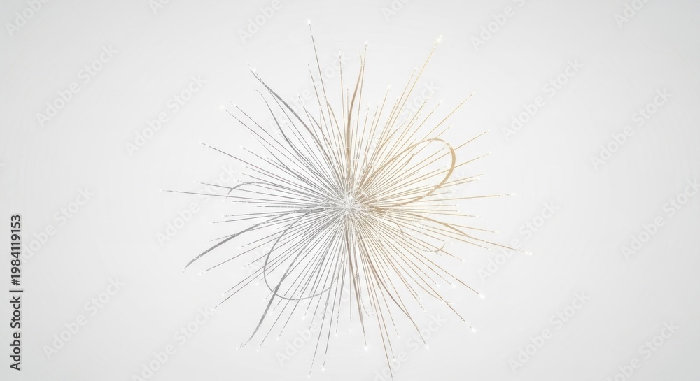 Fototapeta premium A star-like structure with multiple strands of light, possibly representing a network or a complex system, set against a white background with a subtle gradient.