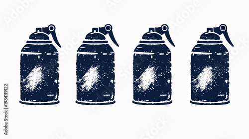 Four textured spray cans lined up in a row, navy blue on a white background