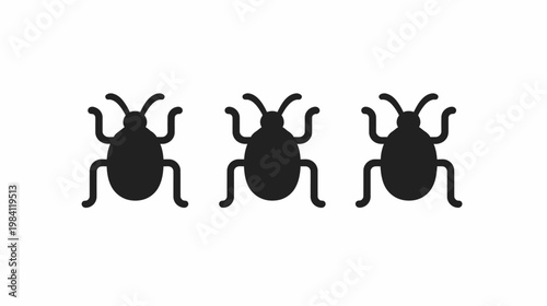 Three simple silhouette insect icons in a horizontal row on a plain white background