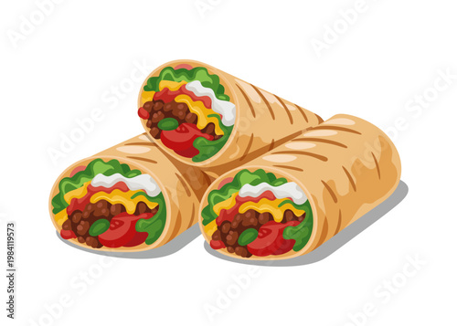 Mexican Burrito Wraps Street Food Illustration Set – Cinco de Mayo, National Burrito Day, Mexican Independence Day