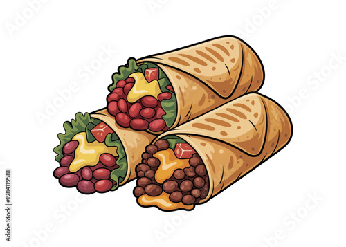 Mexican Burrito Wraps Street Food Illustration Set – Cinco de Mayo, National Burrito Day, Mexican Independence Day