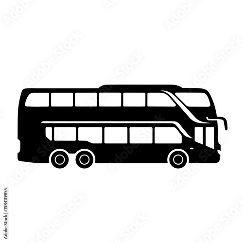 Black Double Decker Bus Silhouette Icon, City Transport Vector