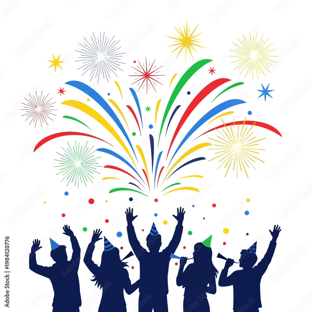 Fototapeta premium Celebration Party with Fireworks and Happy People