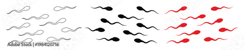 Sperm cells vector illustration, a biological concept of human reproduction and fertility. Microscopic spermatozoa in black, white, and red, representing health and medical science.