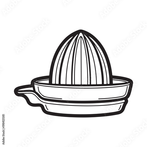 Black and white line drawing of manual juicer on white background