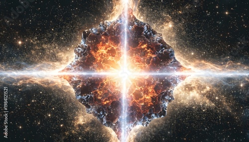 Cosmic explosion with nebula and stars in deep space during a celestial event