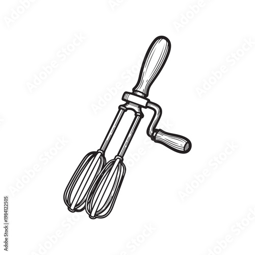Vintage manual eggbeater isolated on white background