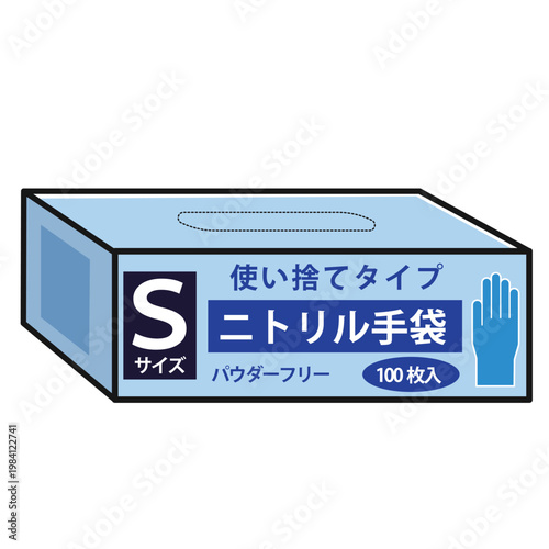 ニトリル手袋のパッケージ（Sサイズ）