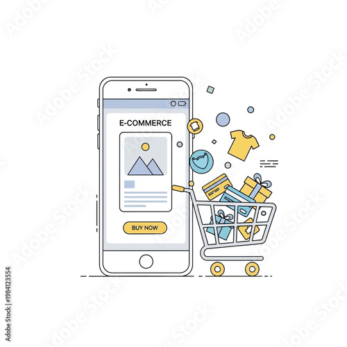 E-commerce mobile app with shopping cart and purchases