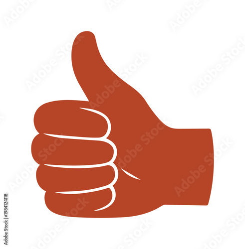 Pulgar arriba, icono de aprobación y éxito en tono terracota, símbolo de acuerdo y positividad, vector de gesto de mano para interfaces de usuario y comunicación digital.