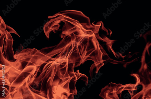 Abstract illustration of ethereal fire wisps and orange flame swirls on a black background