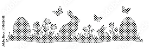 Silueta de Pascua con conejos, huevos y mariposas, diseño vectorial de primavera, decoración festiva de temporada, ilustración de pascua para tarjetas y banners