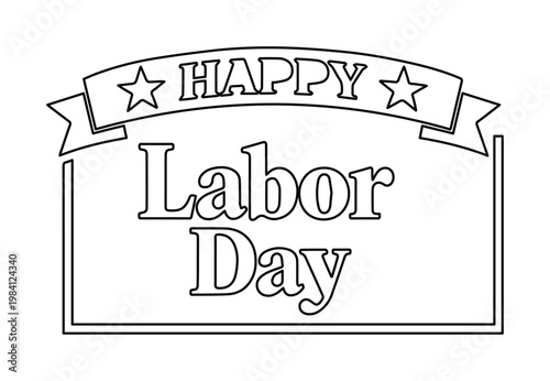 ハッピーレイバーデーのモノクロアウトラインベクターイラスト、労働者の日を祝うシンプルなデザイン素材、祝日やイベントのバナー、ポスター、グリーティングカードに最適なグラフィックリソース