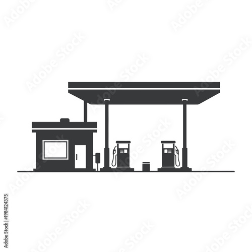 Gas Station Silhouette Icon - Fueling Service and Transportation