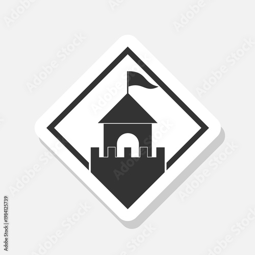 Castle icon sticker isolated on gray background