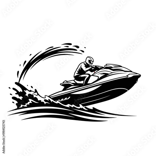 Jet Ski Rider Speeding Through Water, Dynamic Action Shot, Water Sports Vector