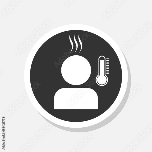 Sick man with fever icon sticker isolated on gray background