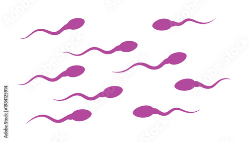 Purple sperm cells, microscopic human spermatozoa, reproductive biology and fertility concept, abstract medical illustration, scientific research vector.
