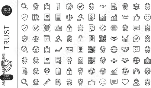 A collection of line icons representing trust and security concepts. AI, eps, png, jpg. transparent background.