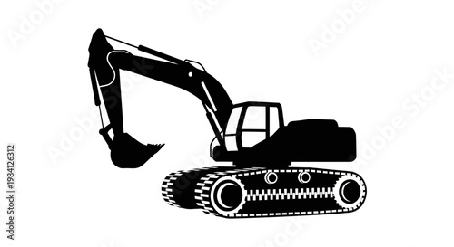 Black silhouette of an excavator machine.