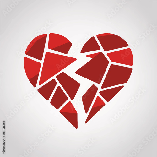 Abstract red broken heart graphic illustration with heartbreak separation abstract illustration symbolic fragmented negative melancholy