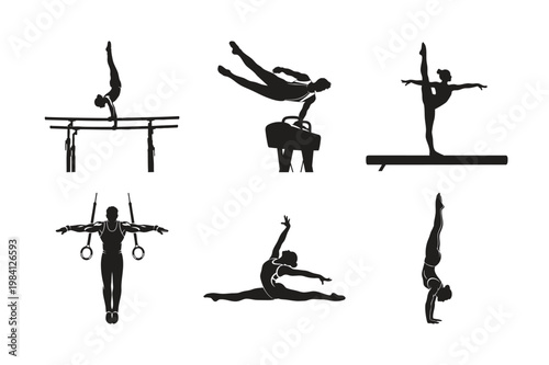 Gymnast silhouettes gymnastics set bundle sports performance vector.
