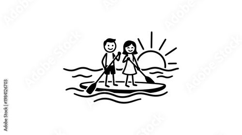 Couple Paddleboarding at Sunset