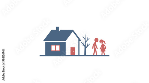 Simple Family Home with Parents and Tree