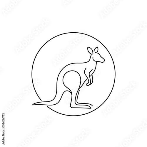 Foto Minimalist Kangaroo Icon in Circle Outline, Australian Animal Symbol