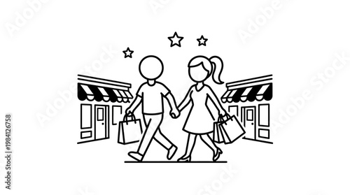 Couple Enjoying a Shopping Spree in a City Street