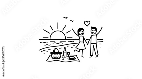 Romantic Beach Picnic Under Sunset Sky
